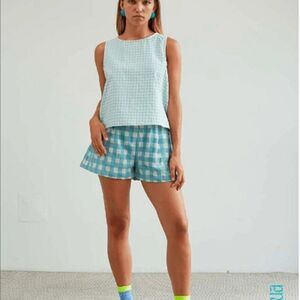 Dr. Bloom Barcelona SL Shorts Pleated waist Outlet Beat Vichy Agua Size SM NWT